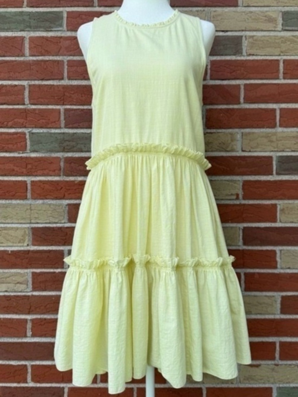 Cinq a Sept Song Tiered Cotton Ruffle Sleeveless Mini Dress in Limelight 👗